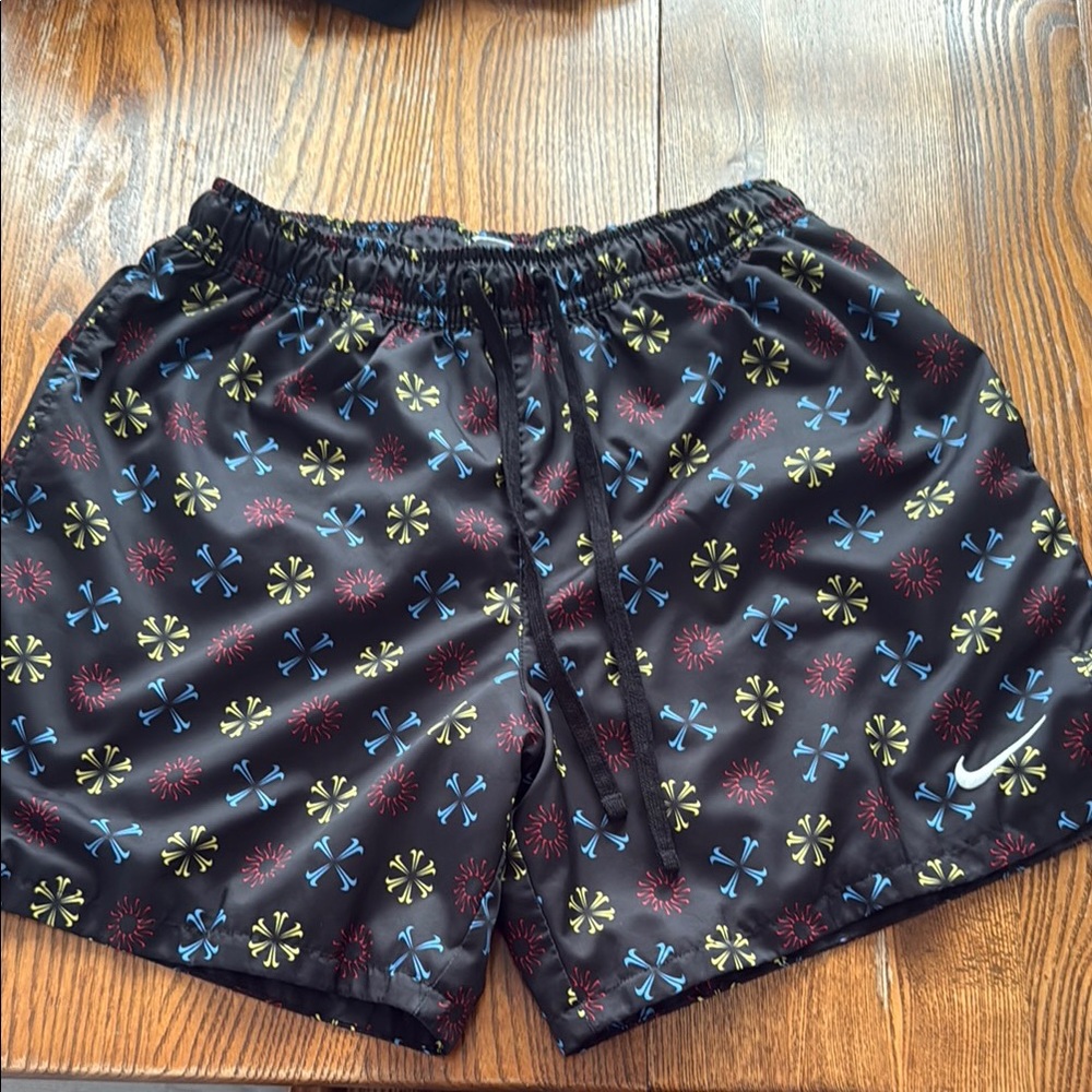 Nike Black Athletic Shorts with Blue and Yellow Pattern